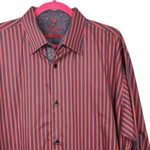 Luciano Visconti 2X Shirt Red Stripe Contrast Cuff 2-Ply Mercerized Cotton
